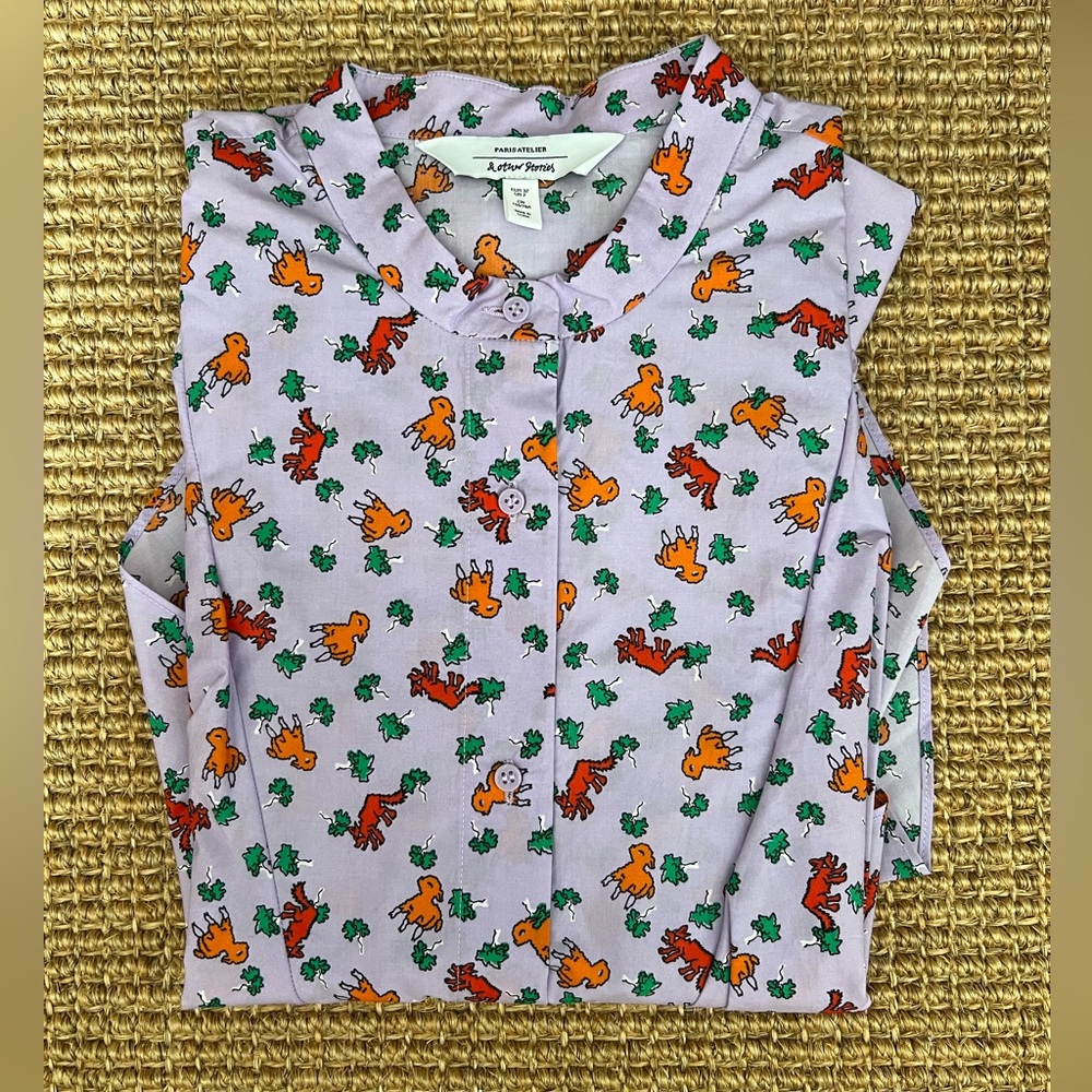 & Other Stories Lilac Wolf And Sheep Print Blouse Size EUR 32 / US 2